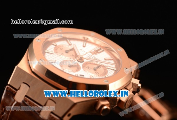 Audemars Piguet Royal Oak Chronograph Swiss Valjoux 7750 Rose Gold Case with Black Leather Strap White Dial and Gold Three Subdials 1:1 Original EF - Click Image to Close